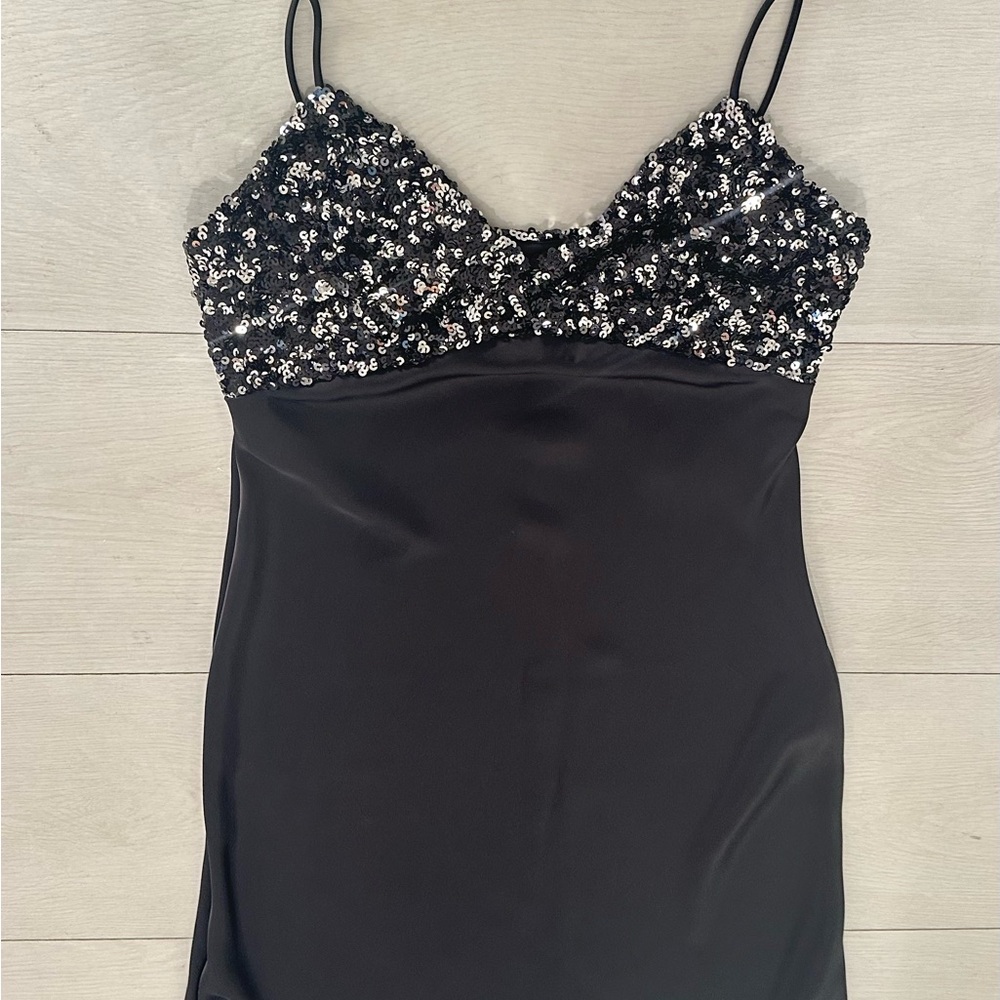 Zara Black Strapless Sequin Sheath Dress